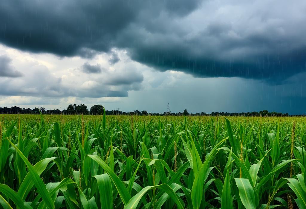 Maize field under rain clouds